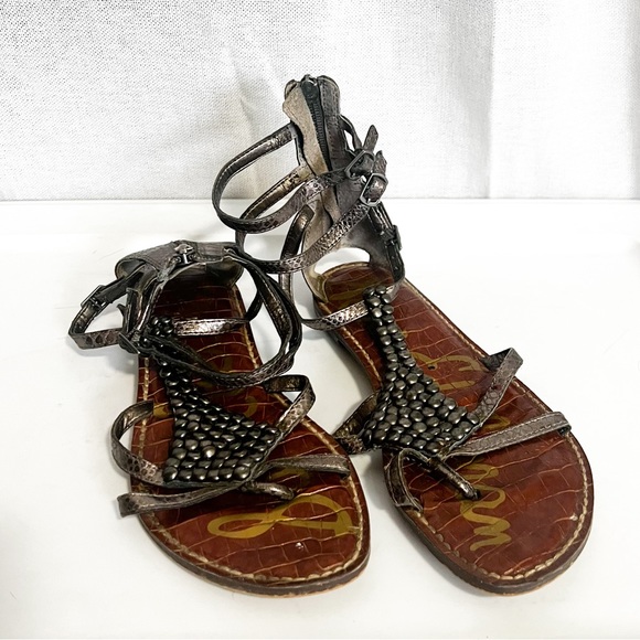 Sam Edelman Grey Metallis Gradiator Ginger Beaded Sandals - Picture 2 of 6
